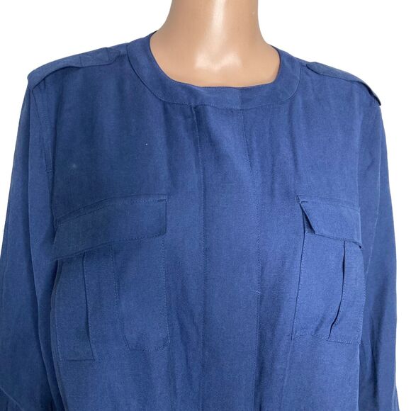 J Jill Jacket Womens Large Blue Zip Front Pockets Linen Blend Drawstrings - Picture 5 of 9